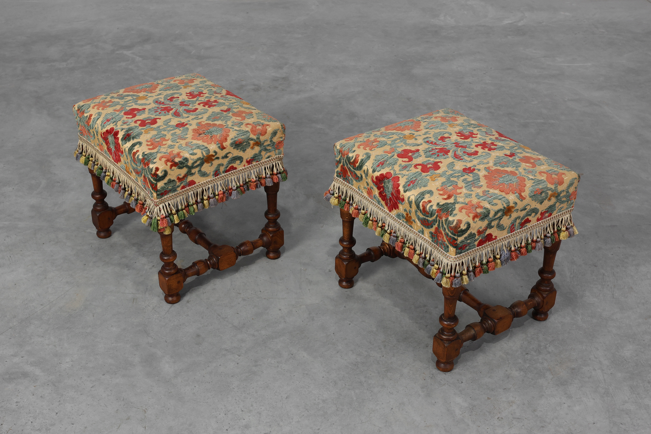 Early 20th Century Pair of Wood & Fabric French Footstoolsthumbnail